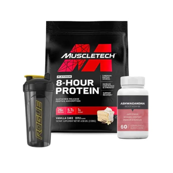 8 Hours Protein Muscletech 2 Kg + ashwagandha + shaker pro gsn