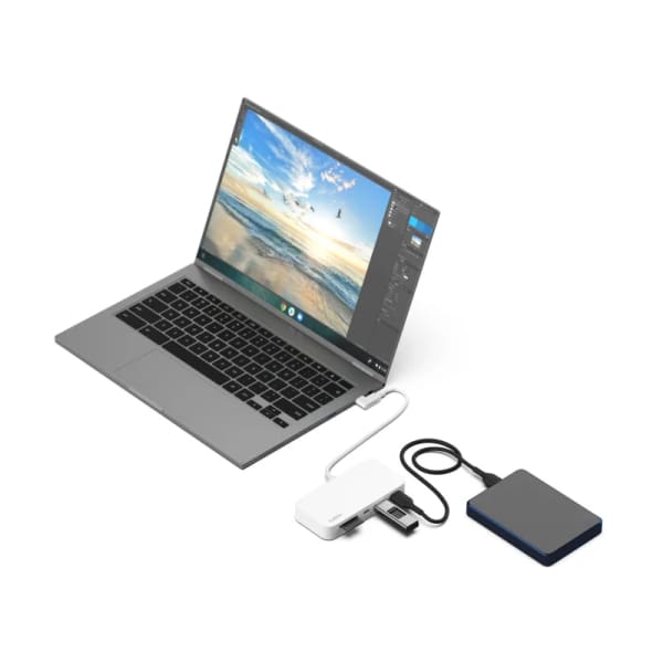 adaptateur Hub Belkin Usb-c Multiport 6-en-1 Avec Support Blanc –(INC011BTWH)