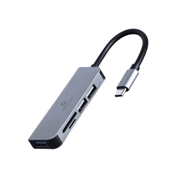 adaptateur HUB USB Type C GIMBERD 3 ports + Lecteur de carte mémoire / Gris (UHB-CM-CRU3P1U2P2-01)