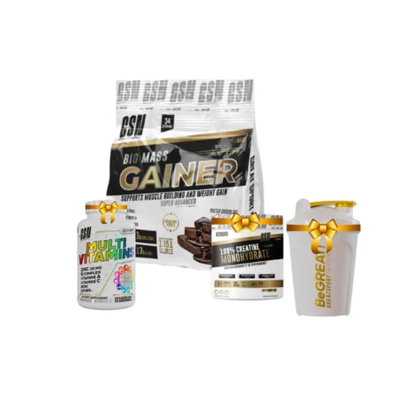 Big Mass Gainer Gsn 6 Kg + creatine gsn 200g + multivitamins gsn + shaker blanc