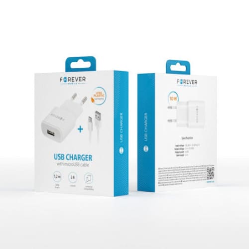 Chargeur Forever TC-01 1x USB 2A BLANC + cable microUSB (GSM036324)