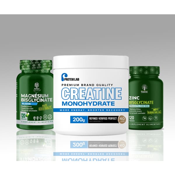 Creatine Monohydrate 200 G + Zinc Bisglycinate 120 caps + Magnesium