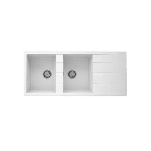 Evier de cuisine PREMIUM 2 Bac Granite avec égouttoir - Blanc (ZETA21WHITE)