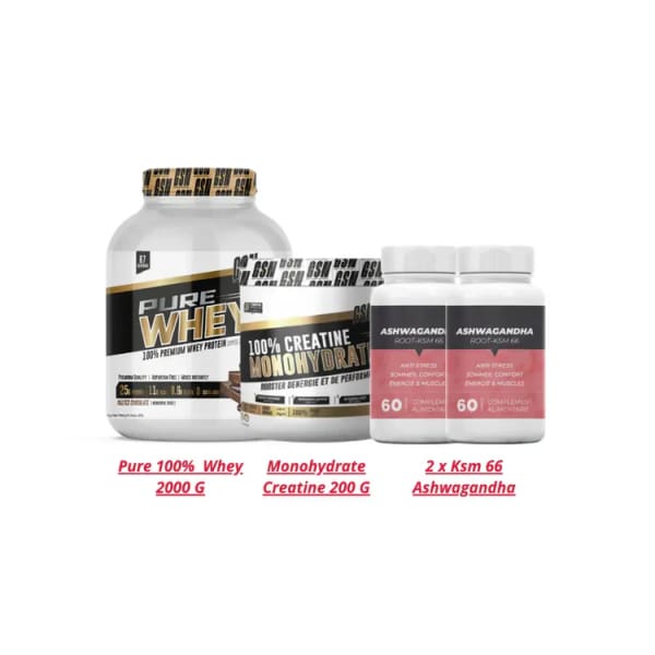 Gsn Pure Whey 2kg gsn + creatine gsn 200g + 2*ashwagandha