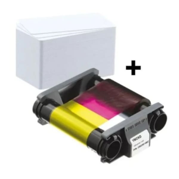 Pack Consommable Pour 100 Impressions Couleur Adaptable ruban Ymcko + Cartes Vierges Pvc – Blanc (CBGP0001C)