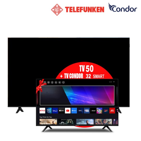 Pack tv TCL 50p TELEFUNKEN 4K GOOGLE TV + CONDOR 32p Smart