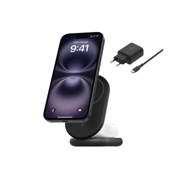 Socle De Recharge 2-en-1 Aimantée Et Pliable Avec Qi2 15 W – Noir (WIZ028vfBK)