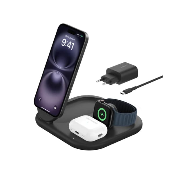 Socle De Recharge 3-en-1 Aimantée Et Pliable Avec Qi2 15 W Noir (WIZ029vfBK)