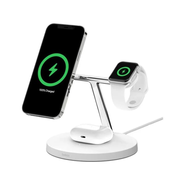 Station De Chargement Sans Fil 3 En 1 Avec Magsafe 15 W Belkin – Blanc (WIZ017VFWH)
