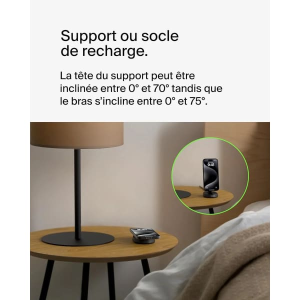 Support de recharge BoostCharge Pro Qi2 et pliable 15 W Noir (WIA008BTBK)