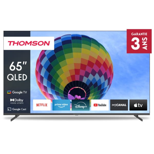 TV Thomson 65’’ 4K UHD QLED Side Feet - Google avec Récepteur Intégré