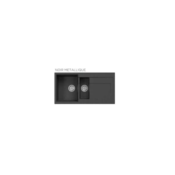 Evier de Cuisine PREMIUM 1 Bac et demi Granite avec égouttoir - Noir (VERO151BLACK)